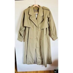 Vintage J. GAllery Trench Khaki Coat Womens Large Long Lined No Belt
